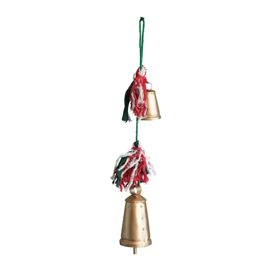Hello Honey® 19" Hanging Metal Bells with Braided Cotton & Fabric Remnants Hanger